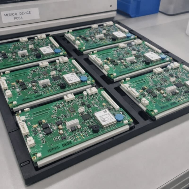 Batch of assembled medical device PCBA in ESD trays by Greenspcba Technology